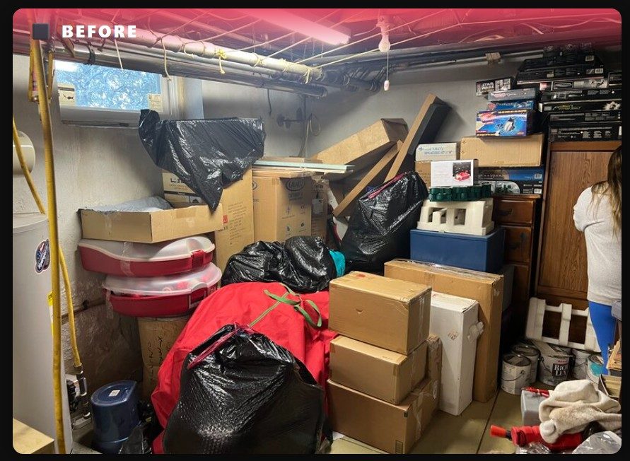 Cluttered basement before PV Junk cleanout